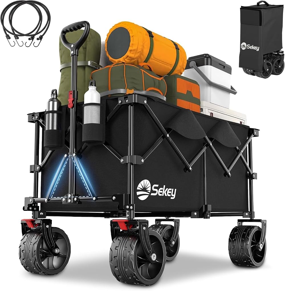 Sekey 200L Folding Trolley, Heavy-Duty Cart, All-Terrain Wheels, Black