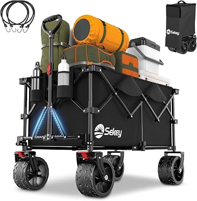Sekey 200L Folding Trolley, Heavy-Duty Cart, All-Terrain Wheels, Black