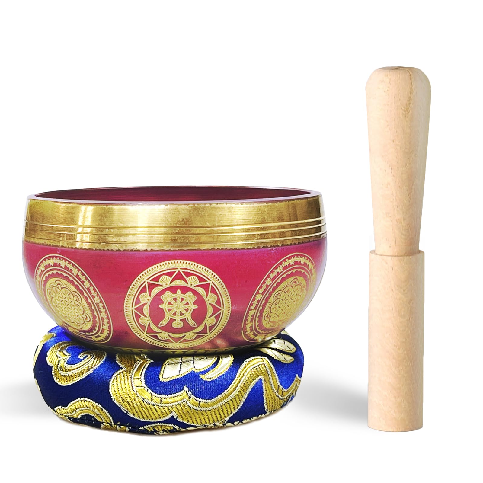 REGIS Tibetan Singing Bowl Set ， Mindfulness, and Stress Relief zen decor，Bowl Handcrafted in Nepal for Healing and Mindfulness (Red, 3 inch)