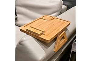NAVREX Couch Arm Tray Table Clip on Sofa, Armrest TV Tray Table with 360° Rotating Phone Holder, Solid Bamboo Side Table for Wide Couches Arm, Gift for Mom Dad or Friends