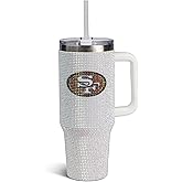 The Memory Company Officially Licensed NFL 40oz Stainless Steel Tumbler - Double Wall Insulated Travel Cup with Handle and Straw Lid - Crystal Rhinestone Design