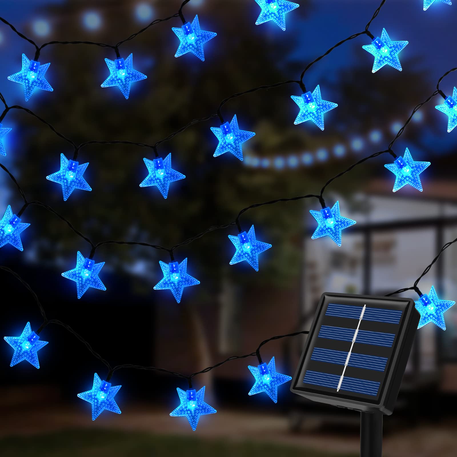 Ninonly Solar String Lights, 7m 50 LED Blue Star String Lights, 8 Modes Star Fairy Lights Outdoor, Waterproof Solar Lights for Christmas Wedding Yard Patio Lawn Wall Decoration