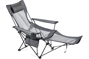 VEVOR Reclining Camping Chair, 4 Adjustable Positions, Portable Folding Lounger for Adults, Mesh Beach Chair with Headrest & 