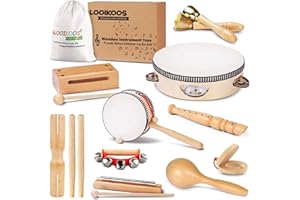 LOOIKOOS Toddler Musical Instruments, Eco Friendly Musical Set for Kids Preschool Educational, Natural Wooden Percussion Instruments Musical Toys for Boys and Girls with Storage Bag
