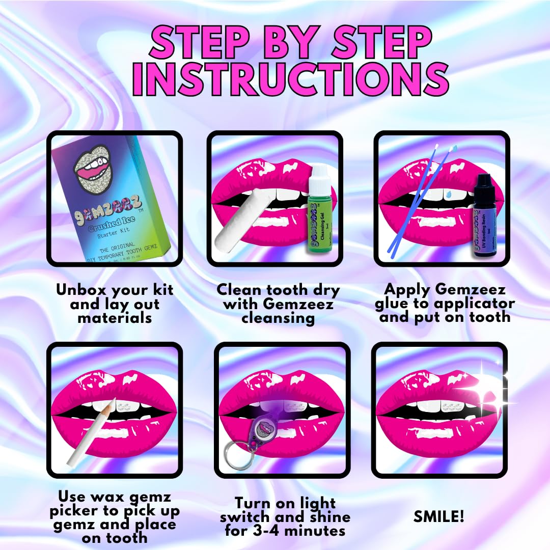Gemzeez: The Original DIY Temporary Tooth Gemz Starter Kit (Crushed Ice) and 1,000 Gemz