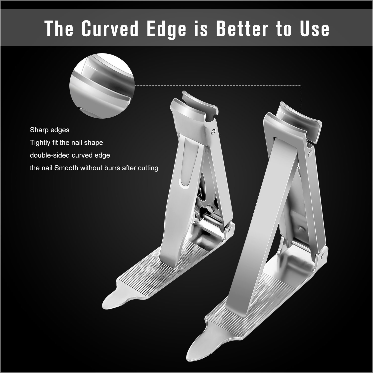 Nail Clippers, Fingernail and Toenail Clipper Set 2PCS Professional Stainless Sharp Flat Nail Cutter with Nail File Wide Jaw Opening and Sturdy Build (2 Pcs)