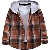 Geckatte Kids Boys Girls Button Down Shirts Long Sleeve Lightweight Plaid Hooded Flannel Shirt Cute Tops