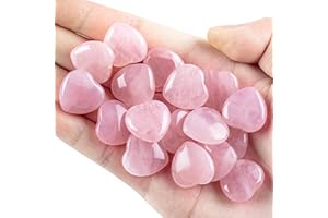 UFEEL 10 PCS Heart Rose Quartz Crystals Natural Polished Rose Quartz Stone Heart Love Carved Healing Crystal Worry Stone