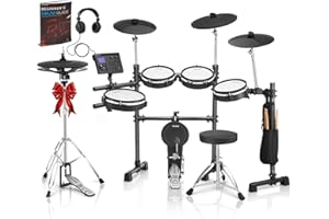 AKLOT Expanded-Size Electric Drum Set: 12'' Two-Piece Standalone Hi-Hat, Independent Kick Drum and 10'' Dual-Zone Snare, 12'' Triple-Zone Ride Cymbal, All Mesh Heads, 460 Sounds, USB MIDI (B-CORE541)