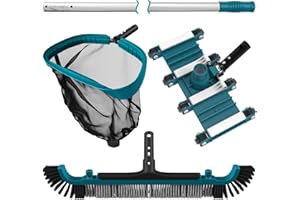 POOLWHALE Deluxe Swimming Pool Cleaning Kit Including Pool Net and Vacuum Head, Pool Brush with 13Ft Pole for Above Ground & Inground Swimming Pools