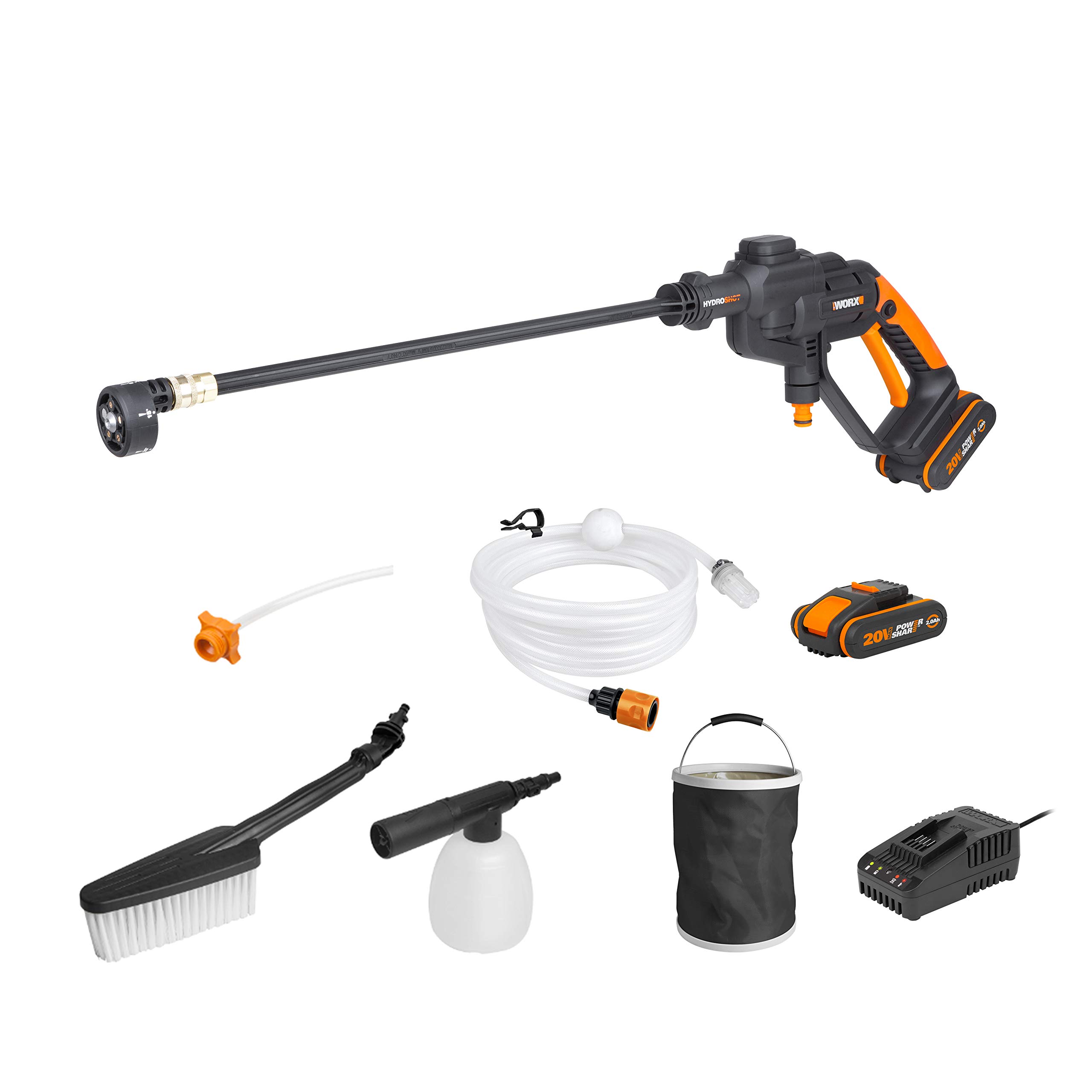 WORX WG620E.4 Hydroshot Cordless Portable Pressure Washer Cleaner Kit - Power Washer with 2 Batteries, Adjustable Pressure Settings for Garden, Patio, Car Wash & More, 320 PSI (22 Bar), 120 l/h