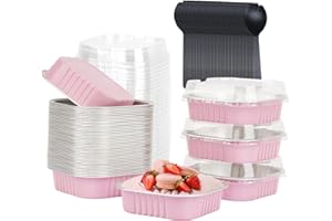 LNYZQUS 4” Mini Pie Tins Muffin Pans With Lids 40 Pack, 7.5oz Aluminum Foil Muffin Tins Individual Small Cake Pans Dishes,Disposable Ramekins Baking Cups Contaniers-Pink