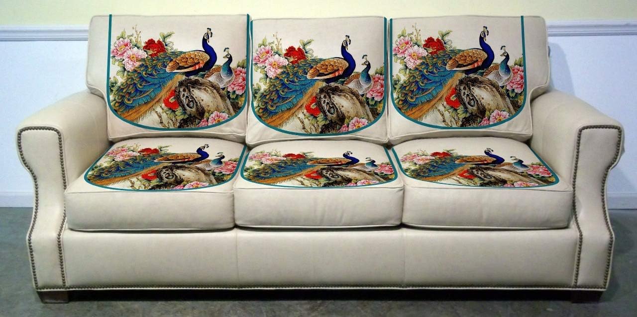F2L Fresh From Loom Velvet 450 Tc Digital Print 5 Seater Sofa Cover Set (Blue) -6 Pieces