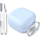 RFUNGUANGO for Samsung Galaxy Buds 4 &amp; Buds 4 Pro Case, Blue | Soft Silicone Protective Cover with Cleaning Kit &amp; Keychain, Wireless Charging Compatible, Shockproof Case