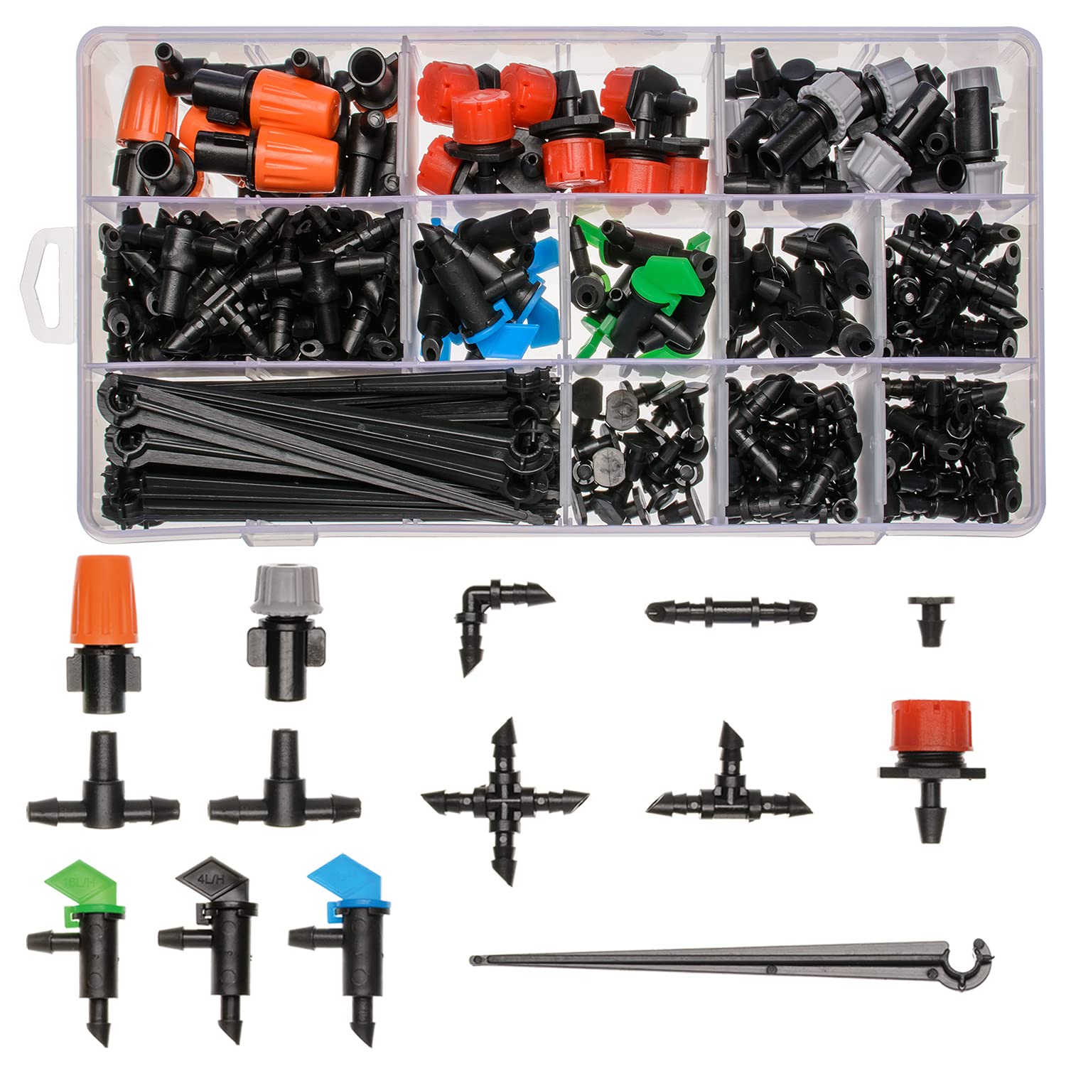 190pcs Barbed Irrigation Fittings Kit, Drip Irrigation Barbed Connectors, 1/4" Tube Fitting Kit for Flower Pot Garden Lawn (Straight Barbs, Single Barbs,