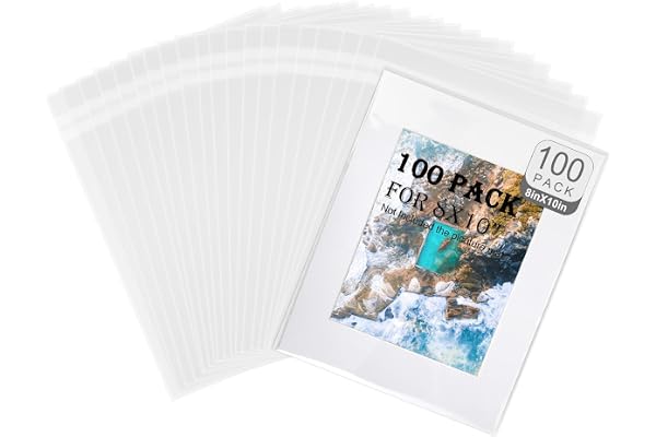 Phiocxem 100 Pack Acid-Free Crystal Clear Sleeves Storage Bags for 8x10 Art Prints/Framing Mat Mattes/Photos/Pictures, OPP Sl