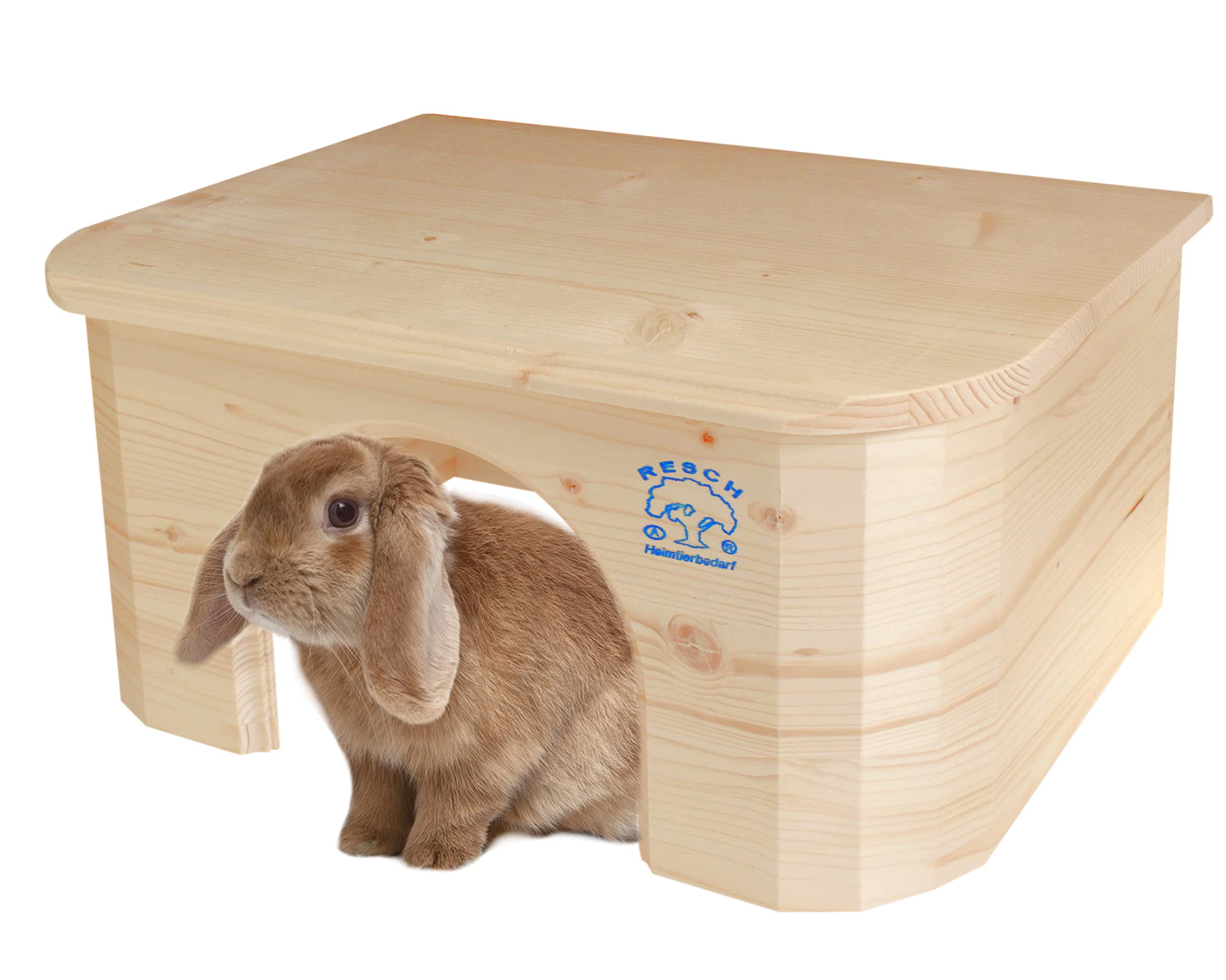Resch No16 Rabbit bungalow Natural solid wood made of spruce / Rounded design, with an extra large entrance