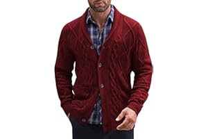 COOFANDY Mens Shawl Collar Cardigan Sweater Slim Fit Button Down Cable Knitted Sweater with Pockets