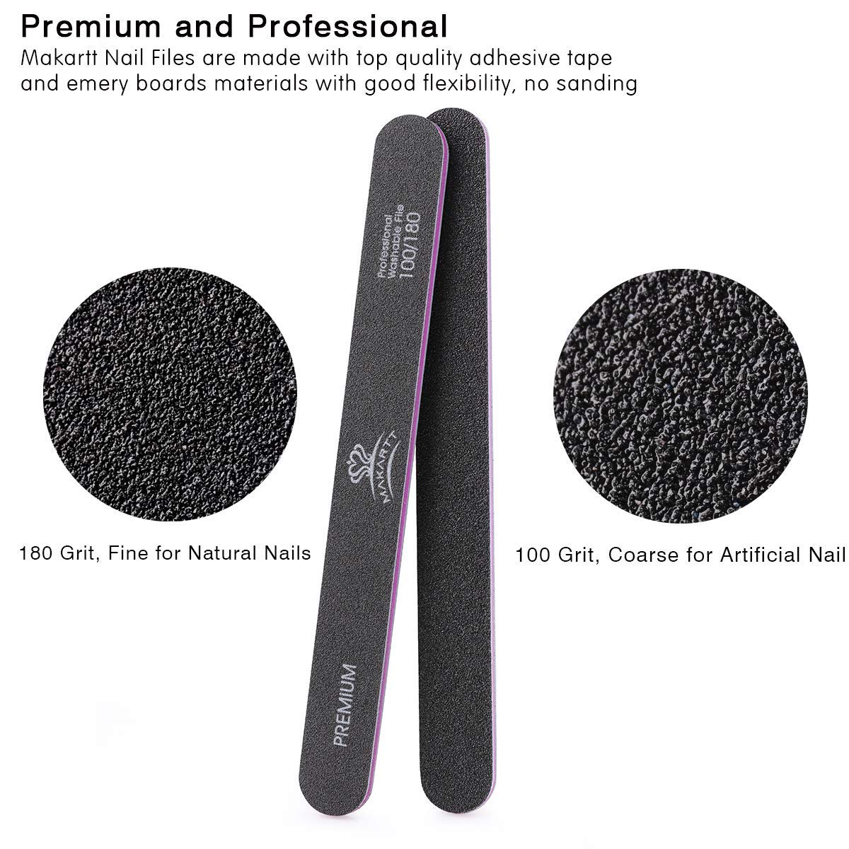 MAKARTT Nail Files 100 180 Grit for Poly Nail Extension Gel Acrylic Nails Files Double Sided Black Washable 10 Nail File Set Manicure Tools F-01 : Beauty