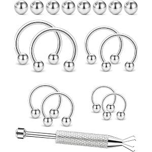 ONESING 16G Horseshoe Septum Rings 6/8/10/12MM with Tool & & Ball Grabber Hypoallergenic Surgical Stainless Steel Septum Jewl
