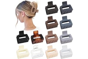 Sisiaipu 2 Inch Medium Hair Claw Clips 12 Pcs Square Hair Clips for Thin Hair Matte Nonslip Acrylic Banana Jaw Clips Bulk Hair Accessories for women and Girls - Neutral