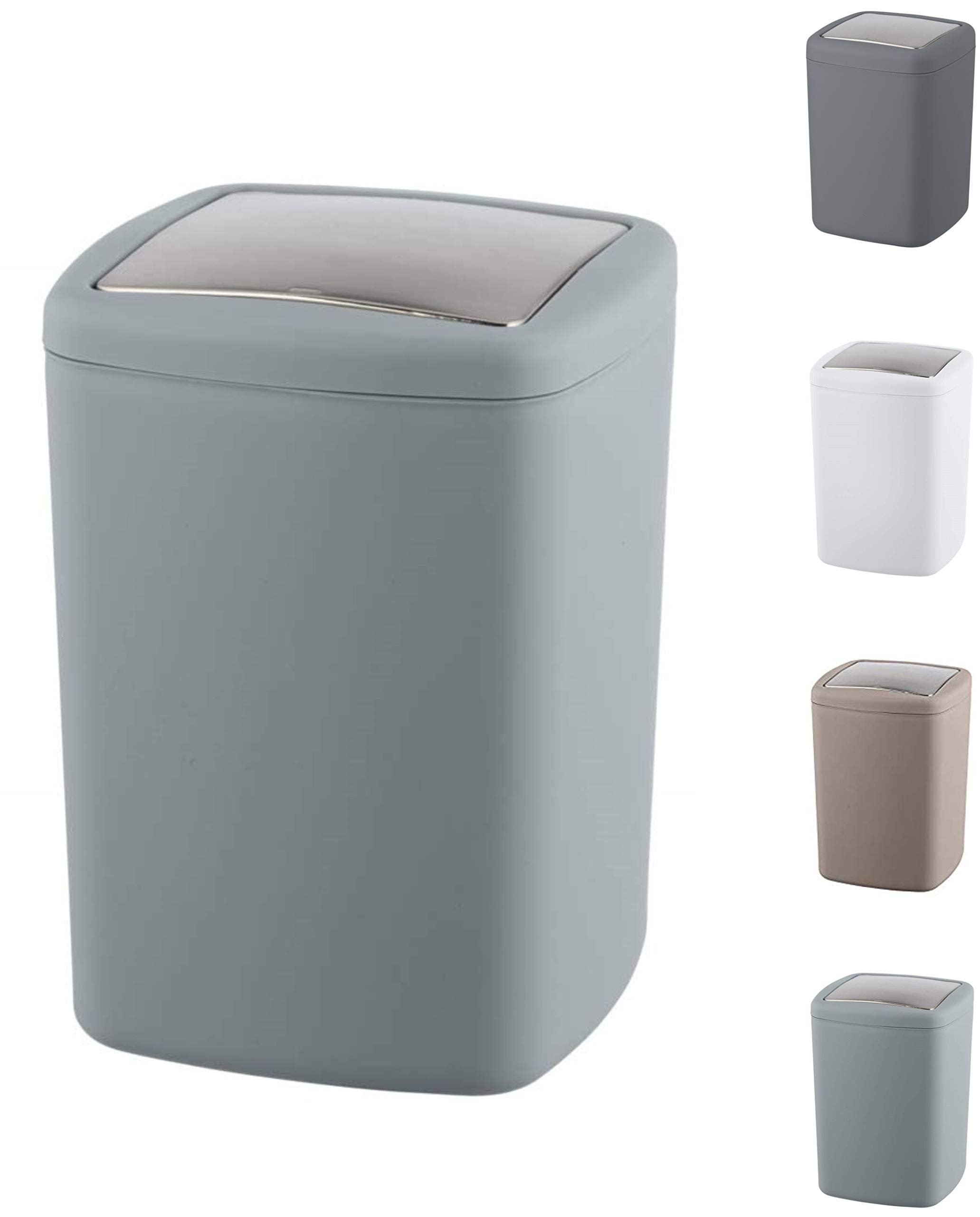 WK Barcelona Square Small Swing Waste/Bathroom/Cosmetics/Table Top Bin (Light Grey, 8.5LTR)