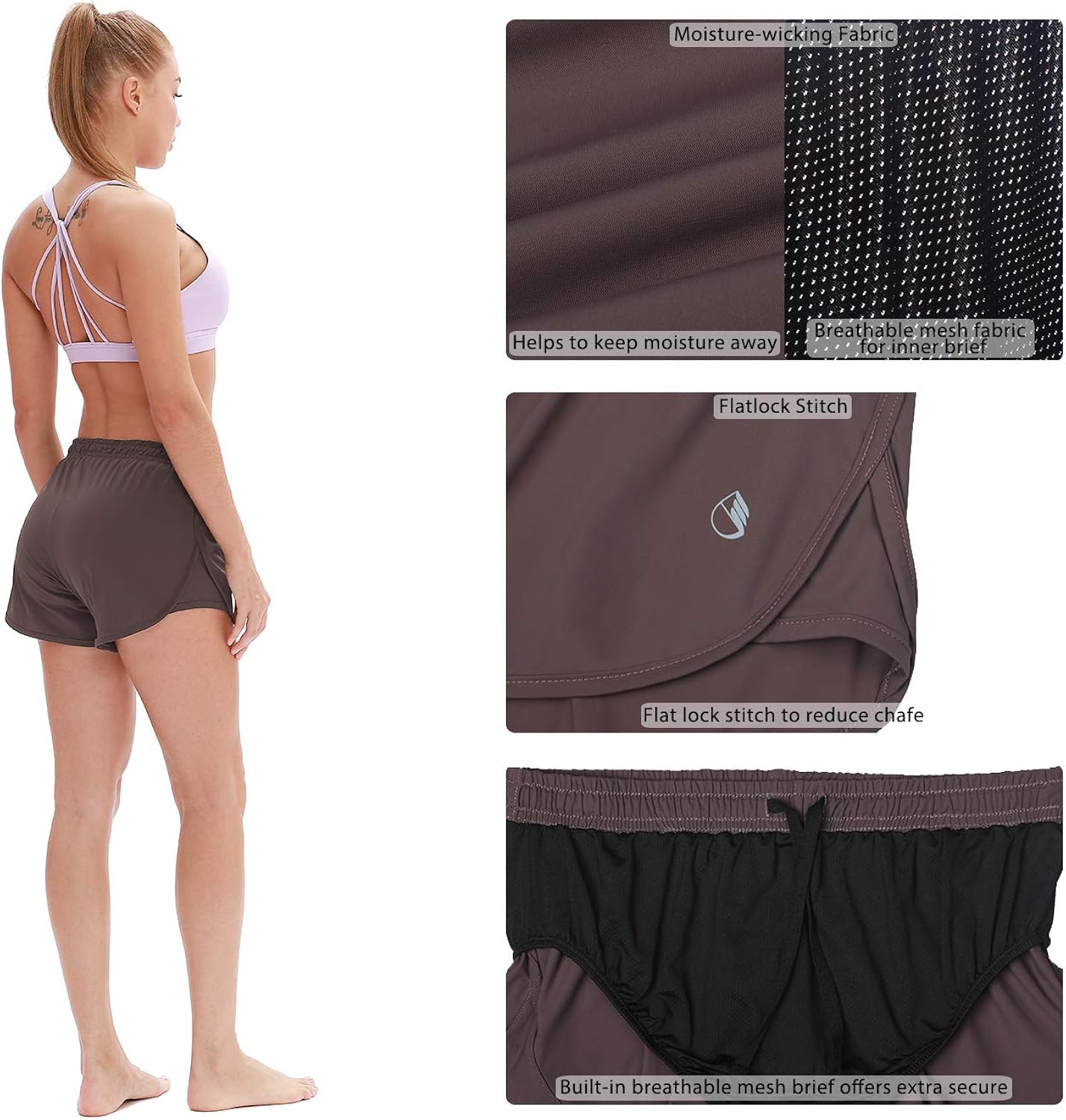 icyzone Workout Shorts Built-in Brief - Women's Gym Exercise Athletic Running Yoga Shorts: Clothing