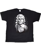 Sugar Skull Blonde Glamour Girl T-Shirt, Black with White Graphics