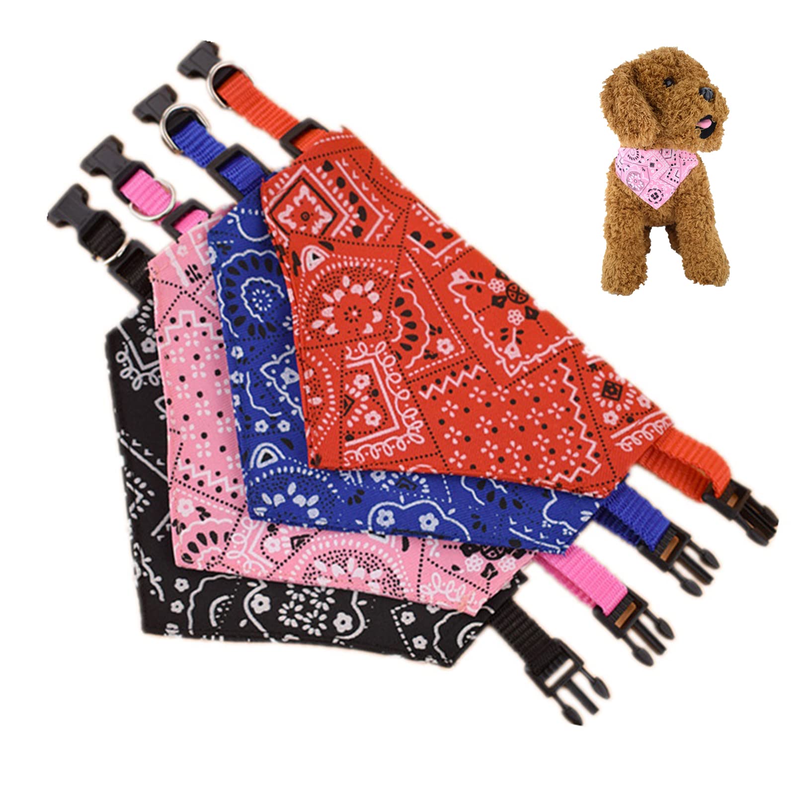 MeiyiZheng 4 Pcs Dog Bandanas, Personalised Dog Collars Pet Boho Scarf Collar Triangle Neckerchief Adjustable Washable Pet Costume Accessories for Small Medium Dogs, Puppy and Cats