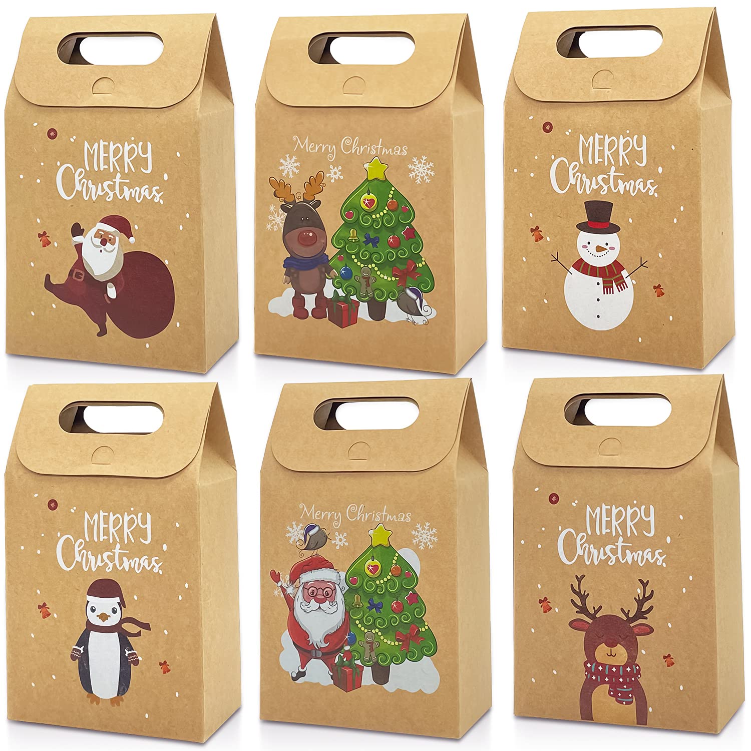 Aviski 30pcs Christmas Kraft Gift Bags, Christmas Candy Cookie Treats Party Paper Boxes Bags Assorted Styles Christmas New Year Holiday Party Treat Candy Supplies Presents