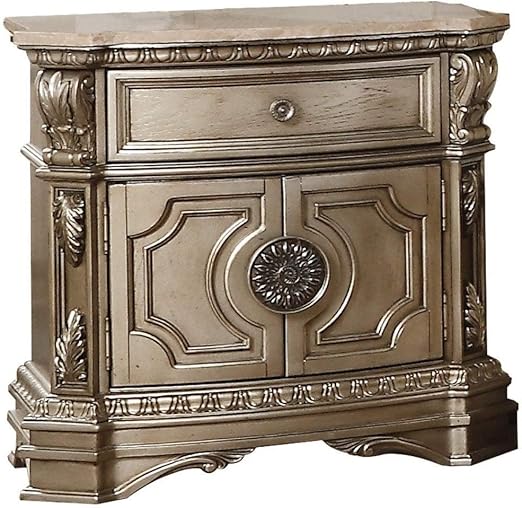 Amazon Com Antique Champagne Wood And Marble Top Nightstand Gold Americana Finish Kitchen Dining