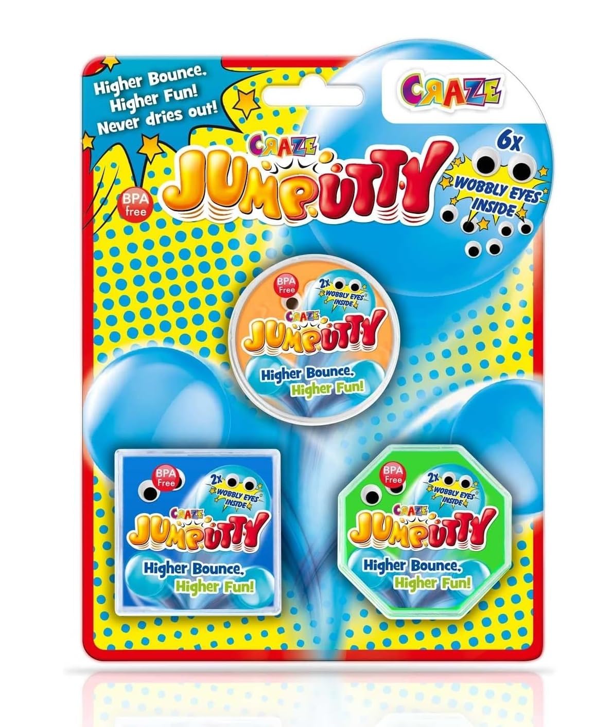 JUMPUTTY Craze Bouncing Modelling Clay Set, Colourful Children's Modelling Clay Set, 3 x 15 g, Jumping Modelling Clay, Children's Party, Party Bags, Modelling Clay from 3 Years, 21200