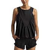 Ardrem Women Babydoll Peplum Tank Tops Sleeveless Smocked Shirt Top Ruffle Hem Loose Fit Ruched Top Summer Shirred Tops