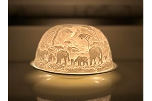 UPPER MIDLAND PRODUCTS Tealight Candle Dome Holder Elephant Gifts for Women, Men, Mothers Day, Unique Porcelain Bedroom Decor Projects Cute 3D Elephant Design Image - Great for Elephant & Animal Lovers