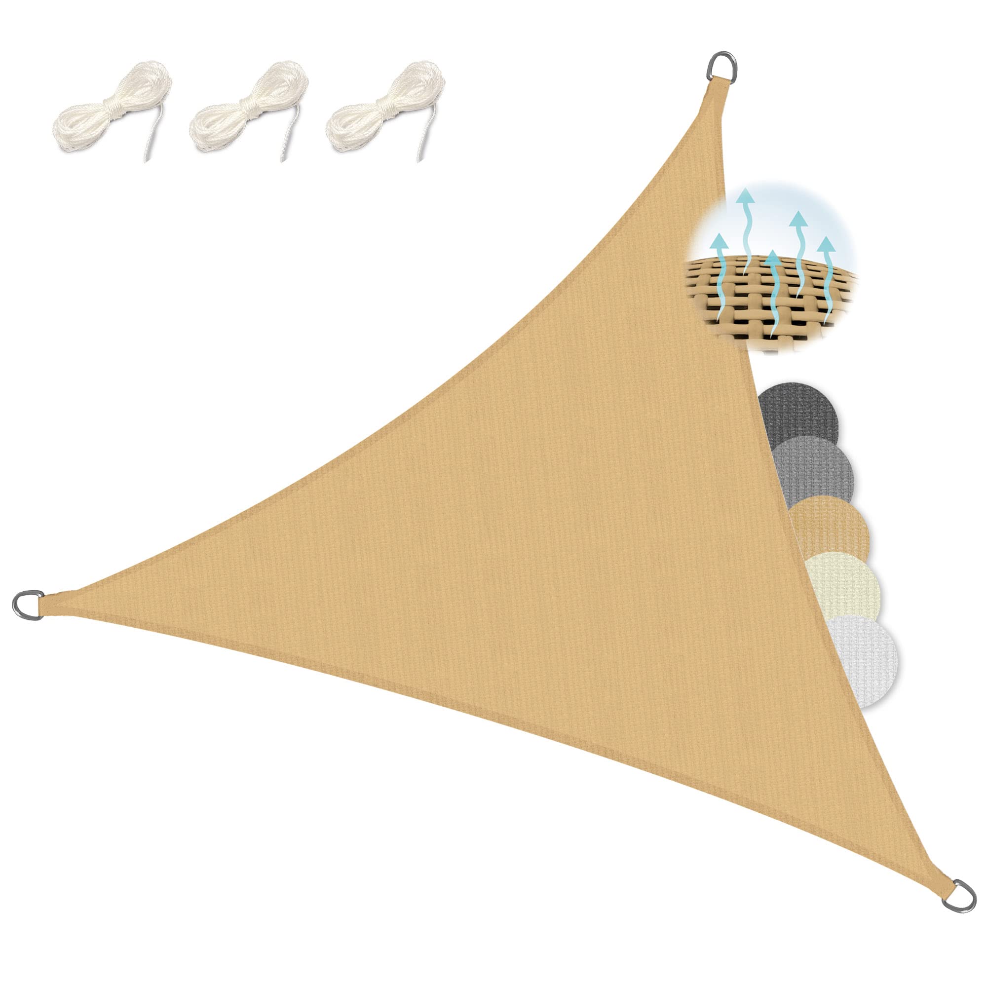 Sol Royal SolVision HS9 – Triangle Sun Shade Sail 3x3x3 m HDPE Breathable & UV-light resistant Sun Protection for Terrace, Balcony, Pool & Garden – Sun Sail 300x300x300 cm Shade Fabric Sand