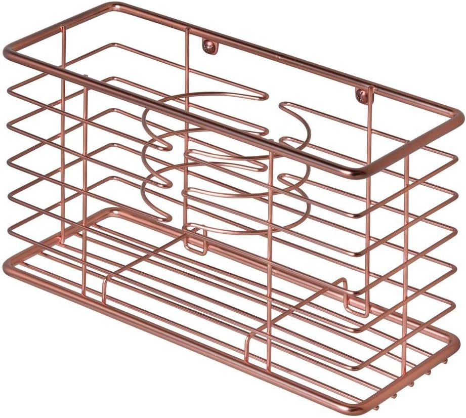 mDesign Bathroom Wall Mount Hair Care & Styling Tool Organizer Storage Basket for Hair Dryer, Flat Iron, Curling Wand, Hair Straighteners, Brushes - Durable Steel Wire in Venetian Bronze Finish: Home & Kitchen