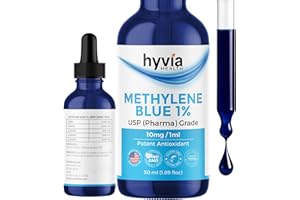 HYVIA HEALTH Methylene Blue 1% USP Pharmaceutical Grade For Humans - 99.99% Purity - Third-Party Tested, ISO-Certified, Formaldehyde & Alcohol Free Liquid Drops - 50mL (1.69oz) with Dropper | USA Made