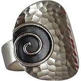 Sterling Silver 925 Hammered Spiral Statement Ring Adjustable Size, Boho Ethnic Hippie Gypsy Tribal Artisan, Weight 10.5g