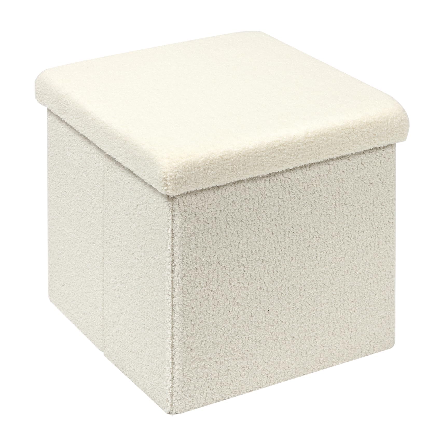Bonlife Boucle Ottoman Storage,Foot Rest Stool Seat,Folding Footstool for Living Room,Sherpa Ottoman for Bedroom,White,40x40x40cm