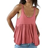 InterNos Women's Summer Flowy Tank Tops Sleeveless Strap Ruffle Shirts Babydoll Tunic Tank Peplum Tops