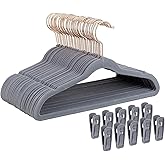 Tonswachic Kids Velvet Hangers 30 Pack - 14 Inch Premium Non Slip Kids Felt Hanger for Clothes - Ultra Thin Baby Felt Hangers for Youth Childrens' Closet with 10 Hanger Clips - Gray