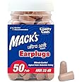 Mack's Ultra Soft Foam Earplugs, 50 Pair - 33dB Highest NRR, Comfortable Ear Plugs for Sleeping, Snoring, Travel, Concerts, S