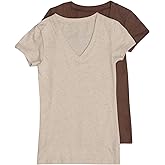 Zenana Outfitters Trendyfriday Women's Must Have Basic V-Neck T-Shisrts (Small, Mocha, H Beige)