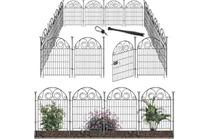 Getlay Tall Garden Animal Barrier Fence with Gate, 36 in(H)×30.6 Ft(L) 14 Panels Dog Digging Fence Barrier, Black Heavy Duty Metal Temporary Fences, Reusable Defense Fencing for Outdoor Yard│Patented