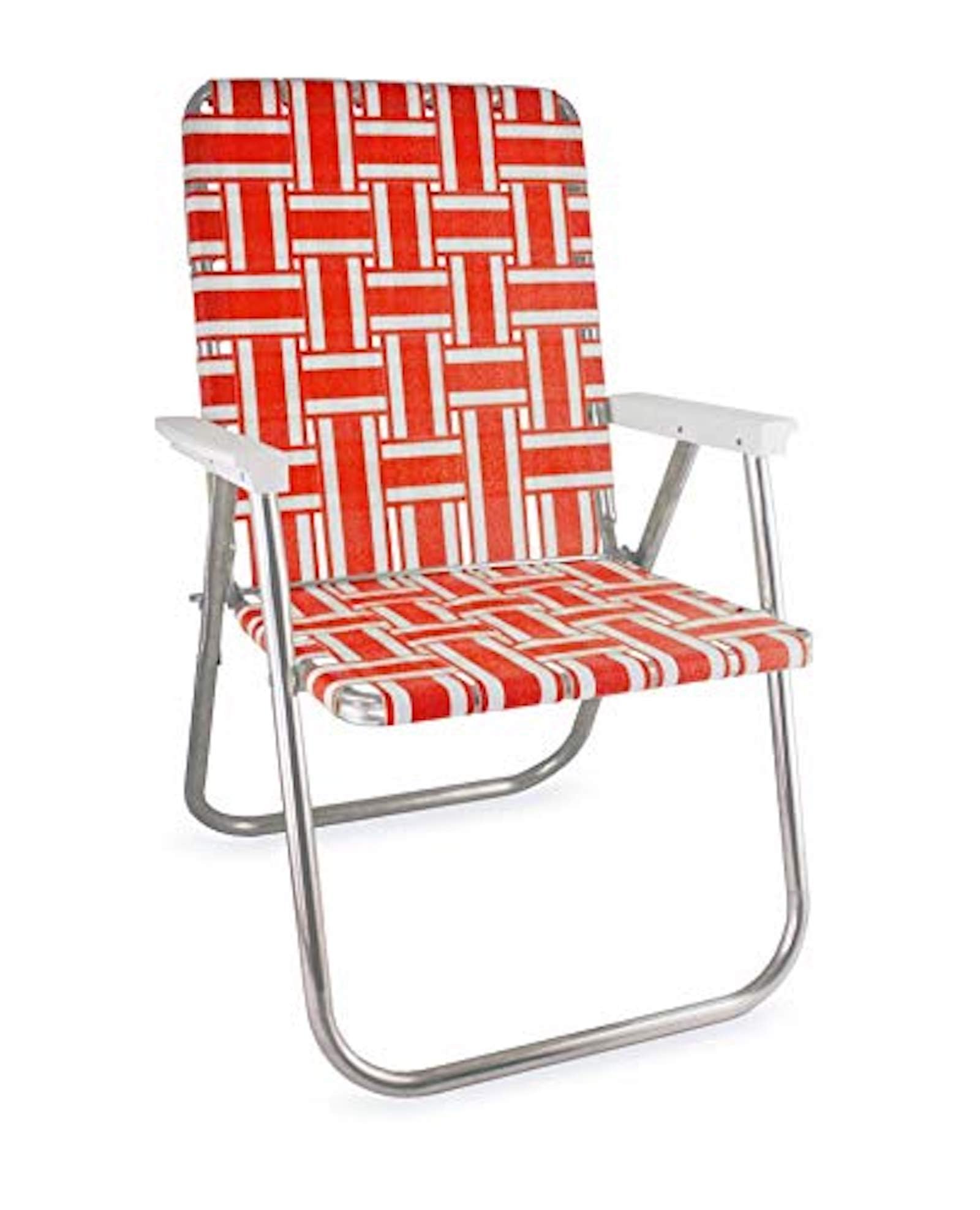 Photo 1 of ***(MINOR DAMAGE/ SEE NOTES FOR DETAILS)***Lawn Chair USA Folding Aluminum Outdoor Patio Lawn Chair | Heavy-Duty Webbed Chairs for Camping, Sports, Beach, Yard & Tailgating | Lightweight Portable | Classic - Orange and White with White Arms
