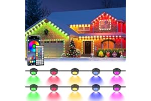 GEODURN 200 FT Permanent Outdoor Lights, Waterproof 2-in-1 Eaves & Ground Stakes LED String Lights with App/Remote Control for House, Garden– Smart Color-Changing Lighting for Halloween Christmas Decorations