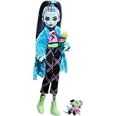 Monster High Creepover Party Doll, Frankie Stein with Pet Dog Watzie, Sleepover Clothes & Accessories like Pillow & Furry Rob