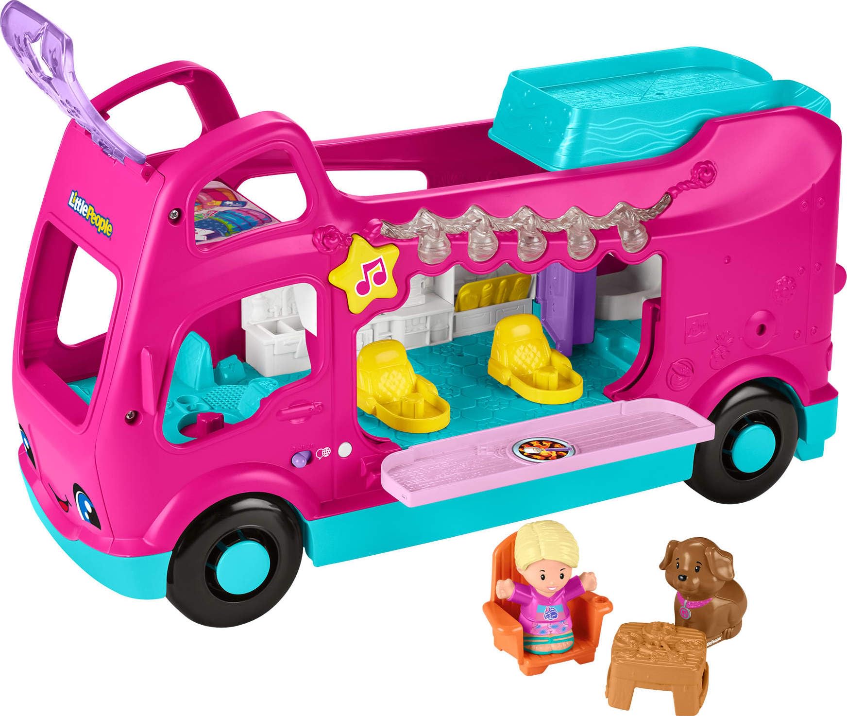 Fisher-Price Little People Toddler Toy Barbie Little Dreamcamper RV Playset with Music Lights & 2 Figures for Ages 18+ Months, Multilanguage Version Image