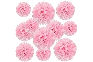 ZANKUBOM 20 PCS Light Pink Tissue Paper Pom Poms, Tissue Pom Poms Flowers, Sizes of 6", 10", 12", 14" Hanging Paper Flower Ball for Wedding, Birthday, Gender Reveal, Valentines Party, Baby Shower Party Decor