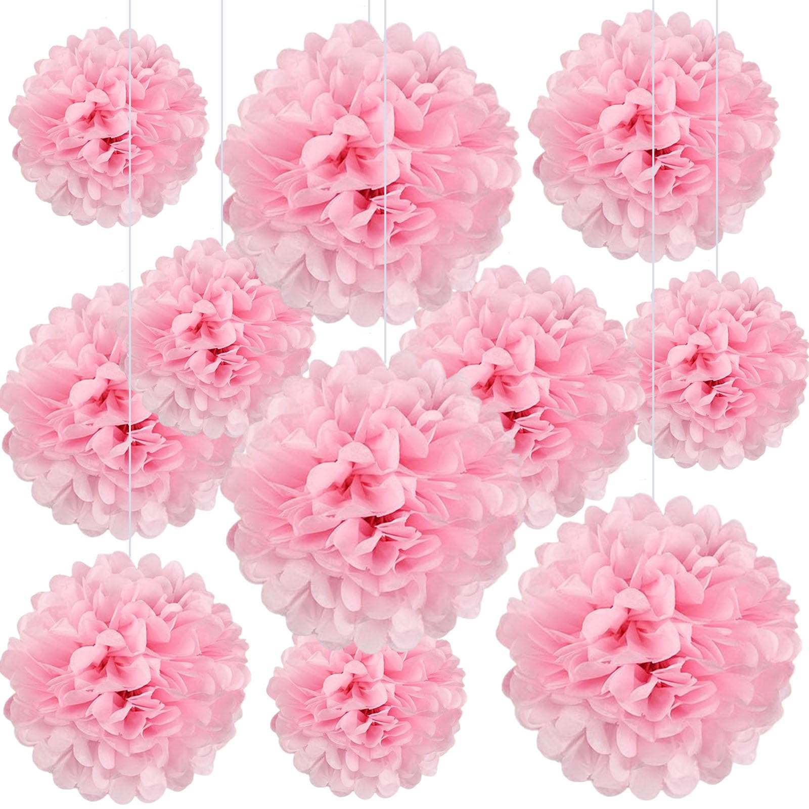 Photo 1 of 20 PCS Light Pink Tissue Paper Pom Poms, Tissue Pom Poms Flowers, Sizes of 6", 10", 12", 14" Hanging Paper Flower Ball for Wedding, Birthday, Gender Reveal, Valentines Party, Baby Shower Party Decor
